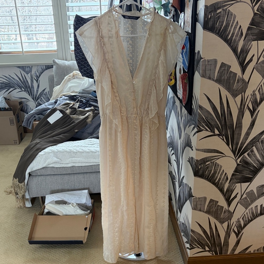 Zara Cream Ruffle Midi Dress